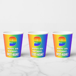 Gobelets En Papier 9e anniversaire : coloré, amusant Motif arc-en-cie