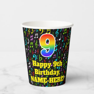 Gobelets En Papier 9e anniversaire : Motif de notes de musique amusan