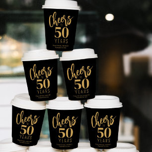 Gobelets En Papier À 50 ans, santé avec de l'or et du noir