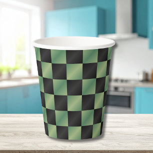Gobelets En Papier À damiers moderne vert olive noir dégradé