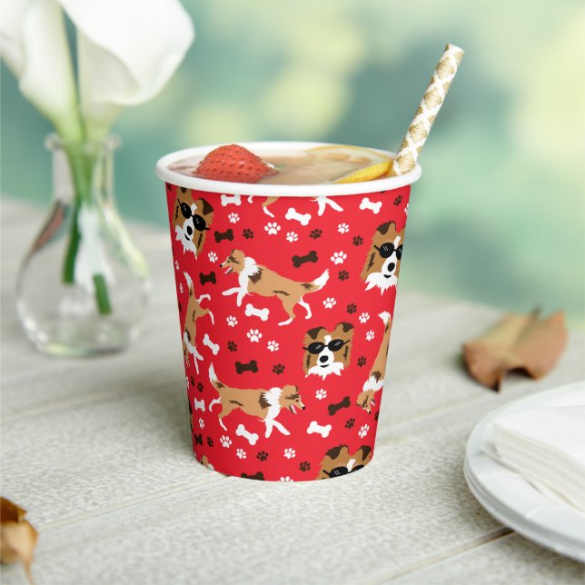 Gobelets En Papier Abris Shetland Sheepdog Collie Chien (Insitu)