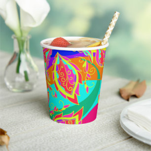 Gobelets En Papier abstrait,couleur,motif, indien,mandala,rose,