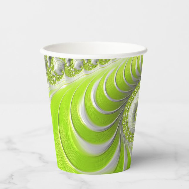 Gobelets En Papier Abstrait Moderne Lime Green Spiral Fractal (Recto)