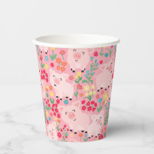 Gobelets En Papier Adorable Floral Cochon ferme animal Floral filles