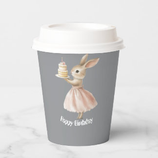Gobelets En Papier Adorable Grey & Pink Bunny Birthday Cup