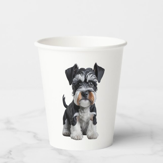 Gobelets En Papier Adorable HD miniature Schnauzer Portrait de chiot  (Recto)