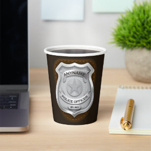 Gobelets En Papier Agent de police personnalisé Sheriff Cop NAME Badg