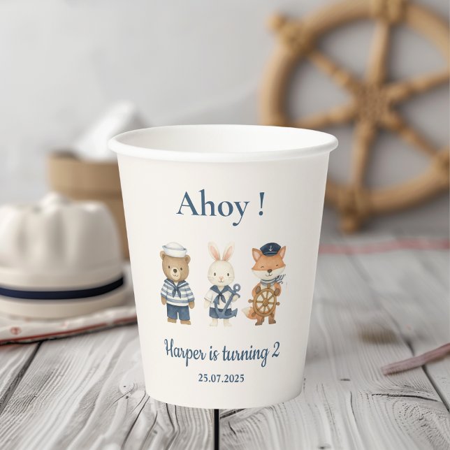 Gobelets En Papier Ahoy Little Sailor Anniversaire | Mer marine (Créateur téléchargé)