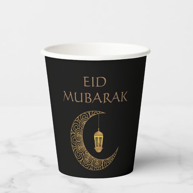 Gobelets En Papier Aïd Moubarak customisé avec croissant décoré (Recto)