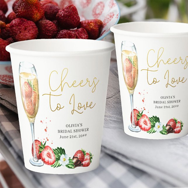 Gobelets En Papier Aimer fraise et champagne (Cheers to Love paper cups from my Strawberries and Champagne bridal shower collection)