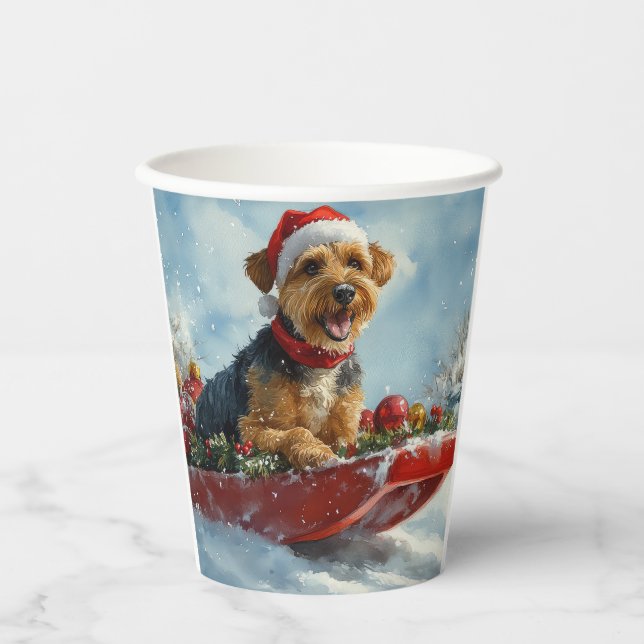 Gobelets En Papier Airedale Chien dans la boue Laisser neiger Noël (Recto)