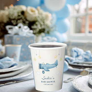 Gobelets En Papier Airplane Baby Shower Whimsical Boy Baby Welcome 