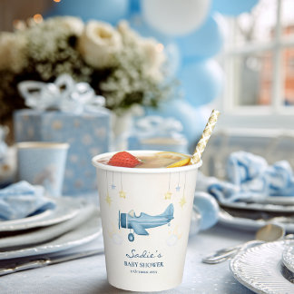 Gobelets En Papier Airplane Baby Shower Whimsical Boy Baby Welcome 