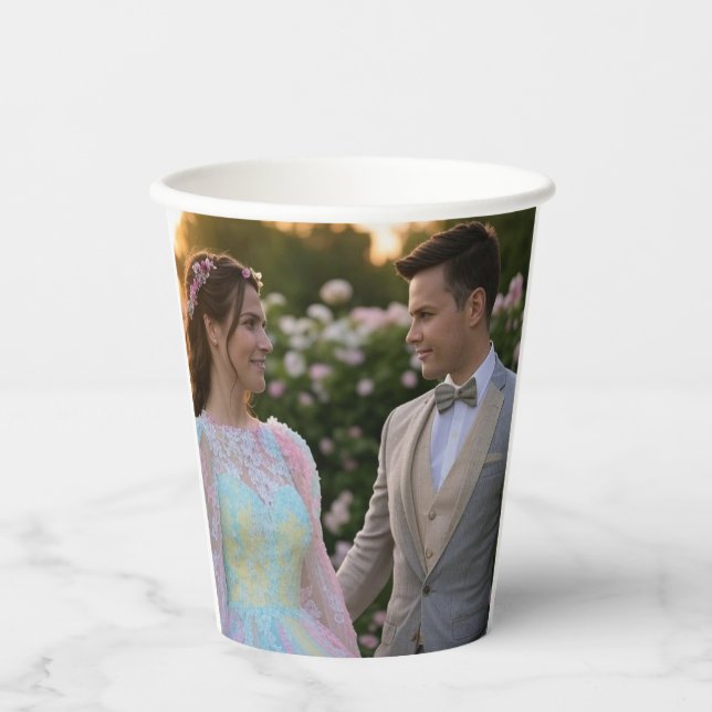 Gobelets En Papier Ajouter une Personnaliser photo Mariage (Recto)