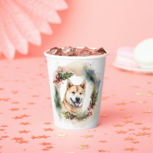 Gobelets En Papier Akita Christmas Wreath Festive Pup