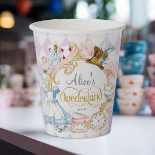 Gobelets En Papier Alice à Onederland, fille 1er anniversaire