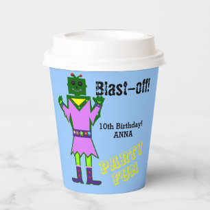 Gobelets En Papier Alien Robot Girl Birthday Balloons