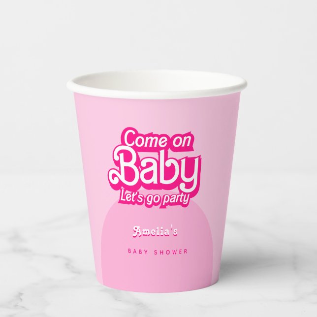 Gobelets En Papier Allons faire la fête Baby shower rose (Recto)