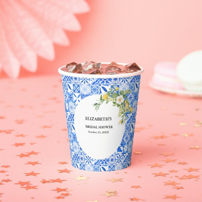 Gobelets En Papier ALmafie Coast Méditerranéen Lemon Tiles Mariage (Insitu)