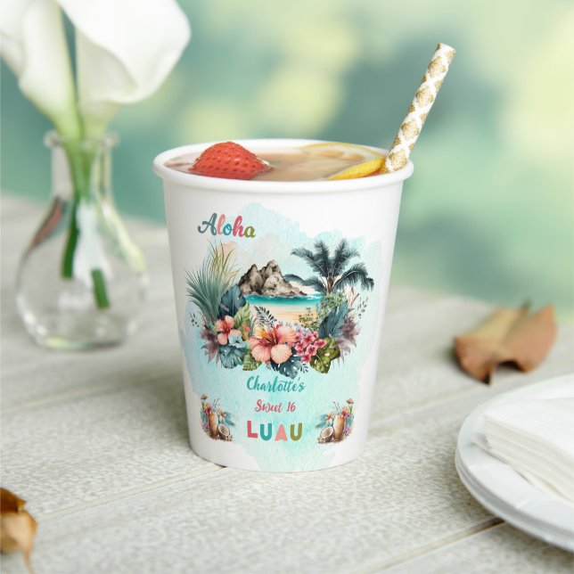 Gobelets En Papier Aloha Luau Tropical Island Beach Sweet 16 Party (Insitu)