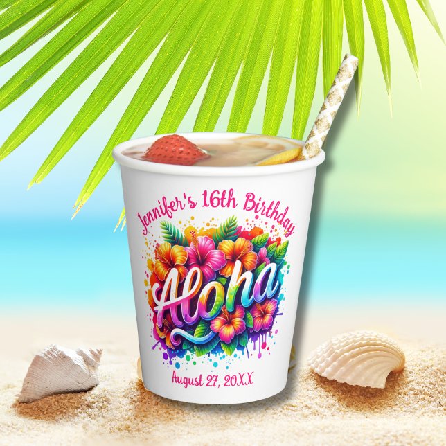 Gobelets En Papier Aloha Tropical Hawaiian Anniversaire Luau (Créateur téléchargé)