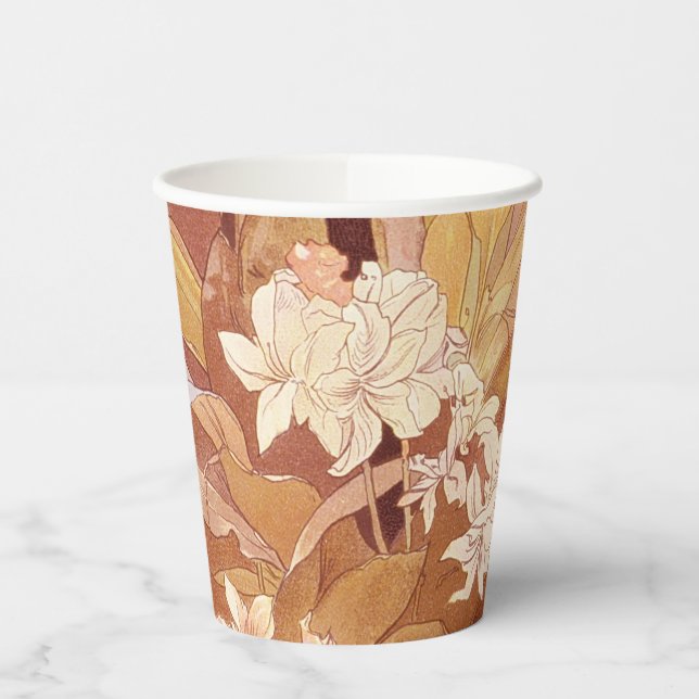 Gobelets En Papier Alphonse Mucha Art Nouveau Détail floral (Gauche)