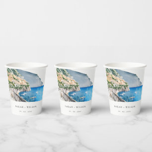 Gobelets En Papier Amalfi Coast Italie Aquarelle Mariage Paysage