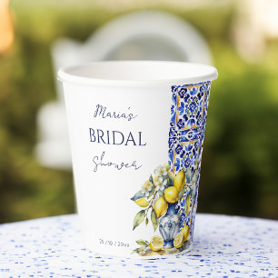 Gobelets En Papier Amalfi italien tuiles bleu citrons modèle nuptiale