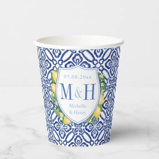 Gobelets En Papier Amalfi Lemons Couples Wedding showers Monogrammes (Recto)