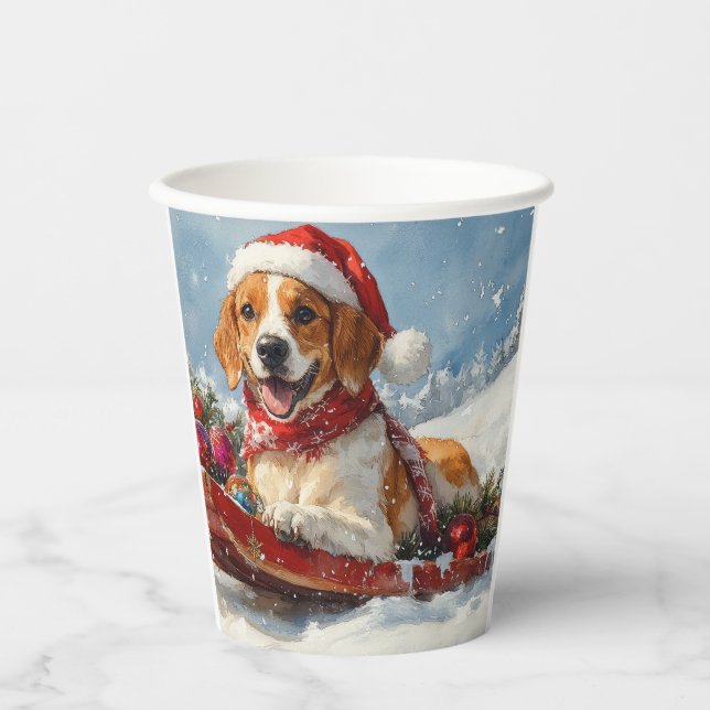 Gobelets En Papier American English Foxhound dans Sledge Christmas (Recto)