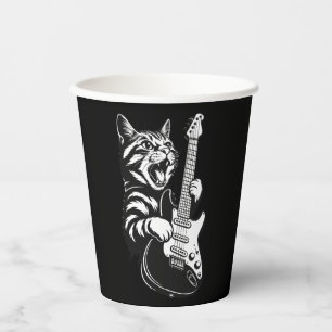 Gobelets En Papier Amour de musique cool   Chat rock jouant de la gui