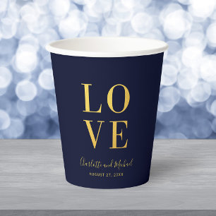 Gobelets En Papier Amour Faux Or Bleu Foncé