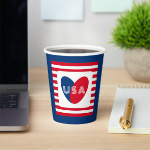 Gobelets En Papier Amour USA Patriotique Rouge Bleu Bleu Coeur amusan