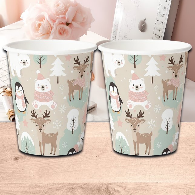 Gobelets En Papier Animaux de forêt fantaisistes en bois pour l'hiver (Créateur téléchargé)