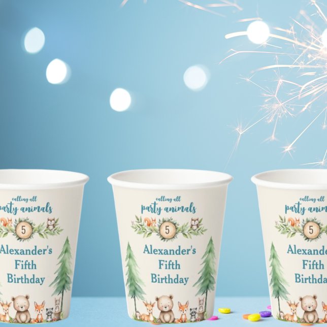 Gobelets En Papier Animaux de la fête des bois Anniversaire Blue Part (Créateur téléchargé)