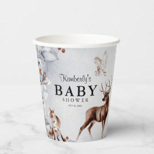 Gobelets En Papier Animaux de la forêt d'hiver Aquarelle Baby Shower