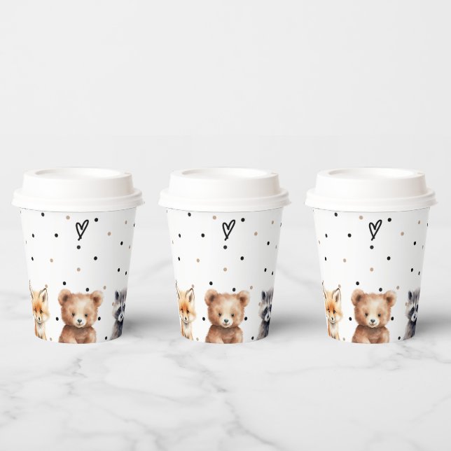 Gobelets En Papier Animaux des bois Baby shower moderne (Multi)