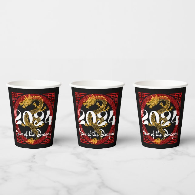 Gobelets En Papier Année du Dragon 2024 Zodiac chinois (Multi)
