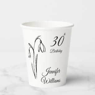 Gobelets En Papier Anniversaire 30 ans Fleur de Neige Noir et Blanc