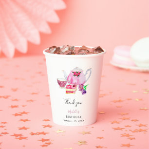 Gobelets En Papier Anniversaire Après-Midi Tea Party Script élégant r