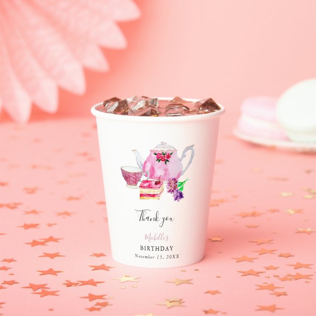 Gobelets En Papier Anniversaire Après-Midi Tea Party Script élégant r (Insitu)