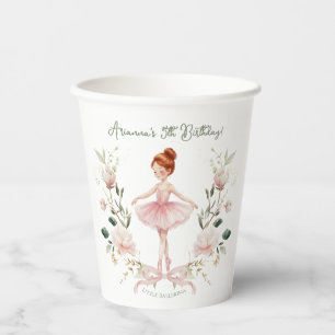 Gobelets En Papier Anniversaire Ballerine Aquarelle & Ruban Rose Fant