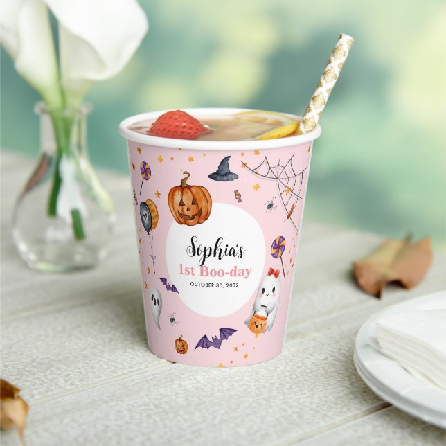Gobelets En Papier Anniversaire de enfant d'Halloween Éffrayant rose  (Insitu)
