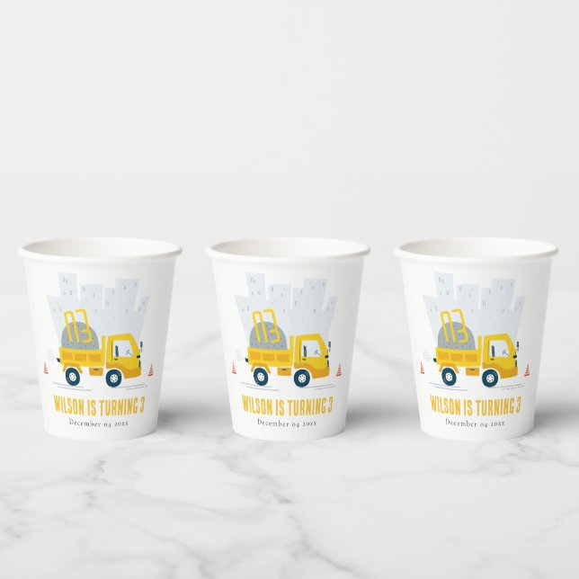 Gobelets En Papier Anniversaire de enfant du véhicule de construction (Multi)