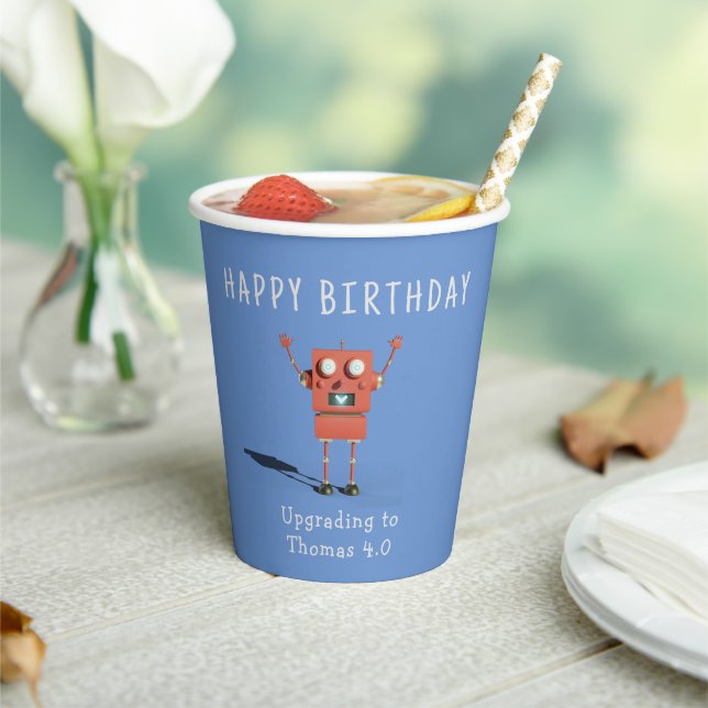 Gobelets En Papier Anniversaire de enfant robot Red 3D (Insitu)