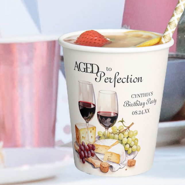 Gobelets En Papier Anniversaire de la perfection Vin et fromage (Créateur téléchargé)
