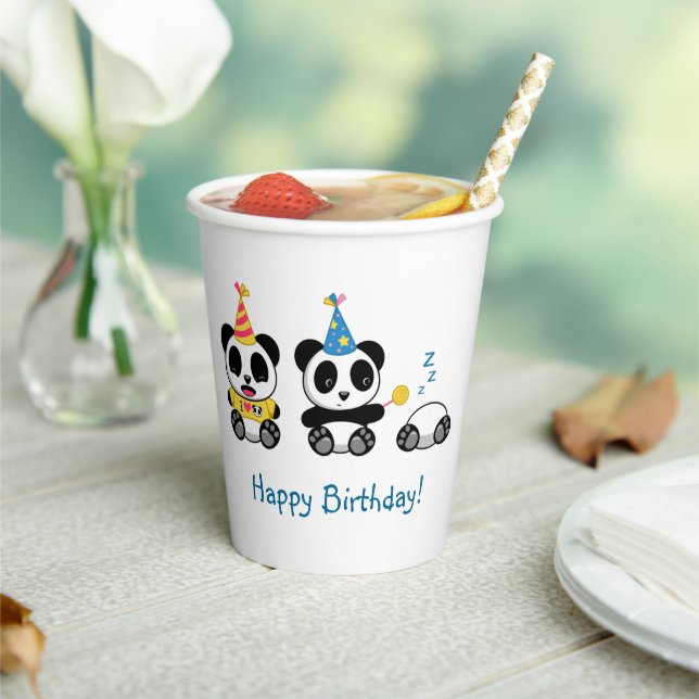 Gobelets En Papier Anniversaire de mignons petits pandas (Insitu)