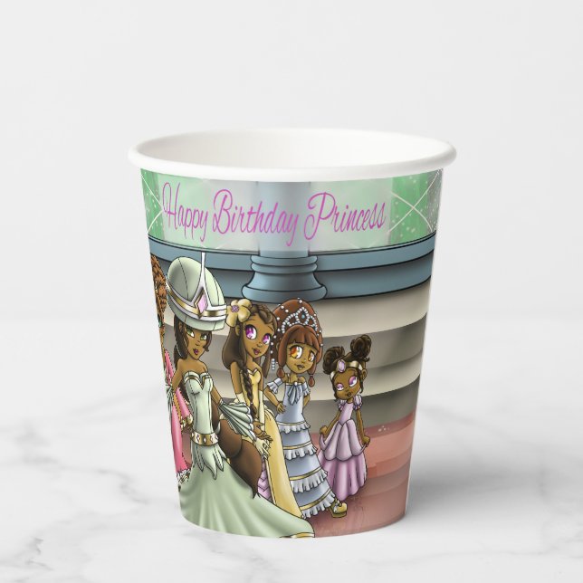 Gobelets En Papier Anniversaire des princesses afro-américaines (Verso)