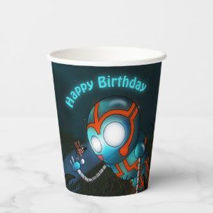 Gobelets En Papier Anniversaire des robots et des papillons