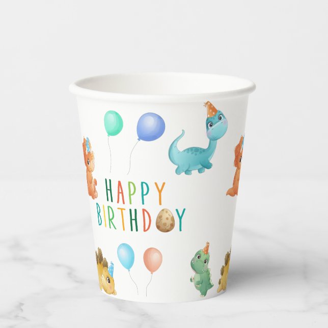 Gobelets En Papier Anniversaire Dinosaur (Recto)